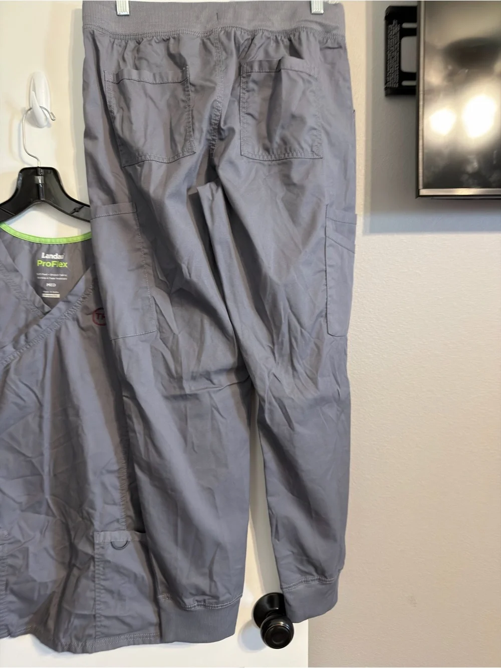 Landau Women's Gray Scrub Top & Jogger Pants with Green Trim